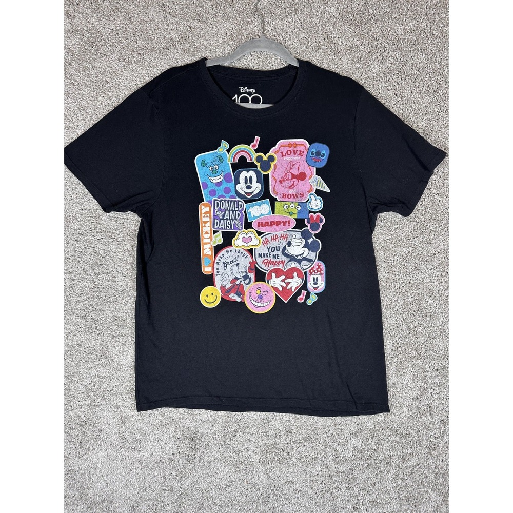 Disney 100 Retro Icons Graphic T Shirt Size L Black Short Sleeves Cotton Blend